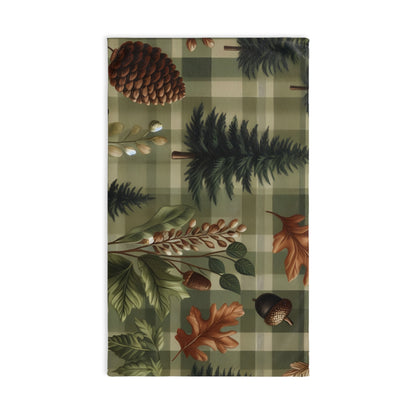 Hand Towel - Rustic Forest Green and Brown Design with Pine Trees and Acorns