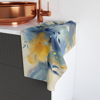 Hand Towel - Dreamy Abstract Brushstrokes in Blue and Yellow