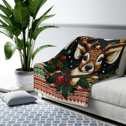 Sherpa Fleece Blanket - Reindeer Christmas Themed