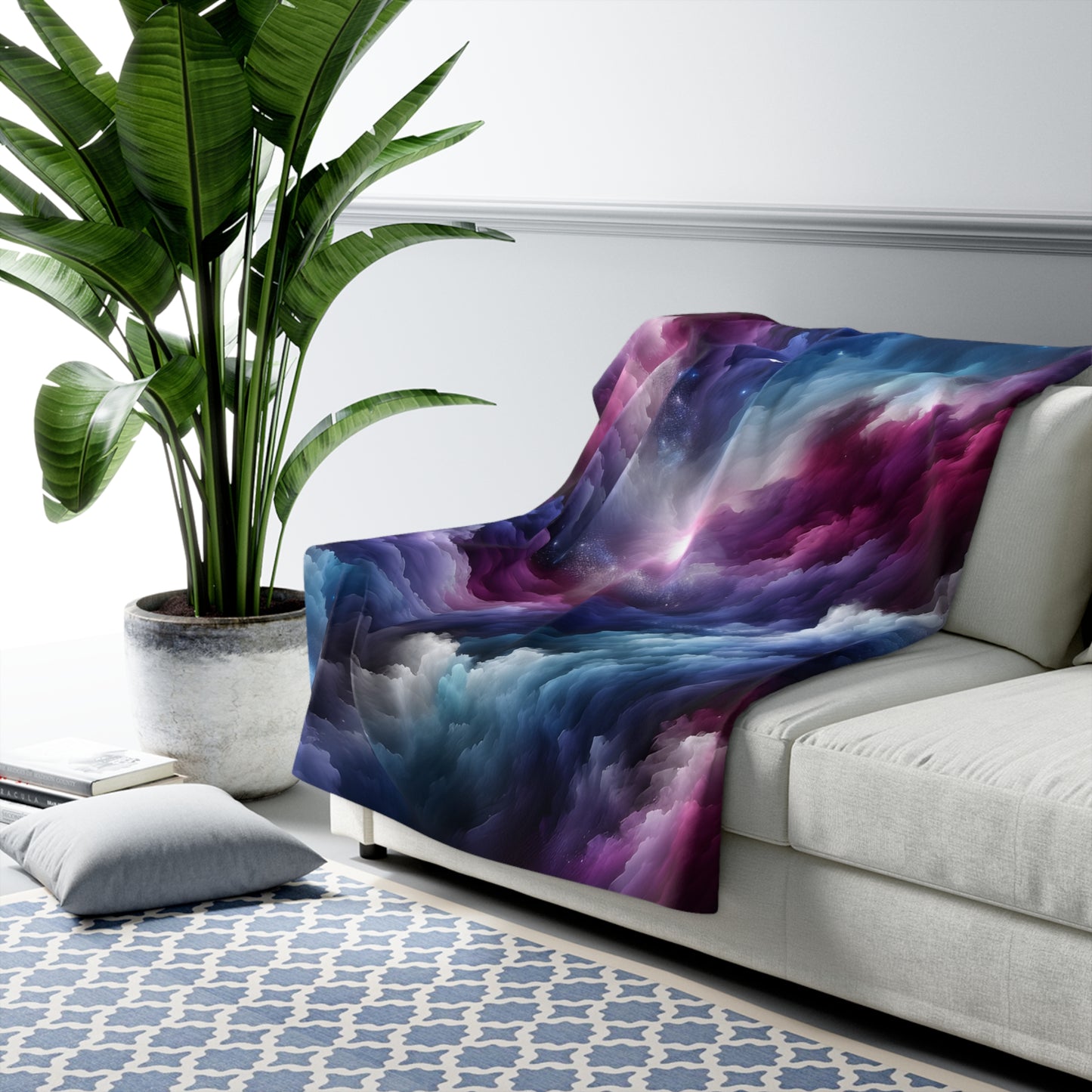 Sherpa Fleece Blanket - Cosmic Nebula Space Design