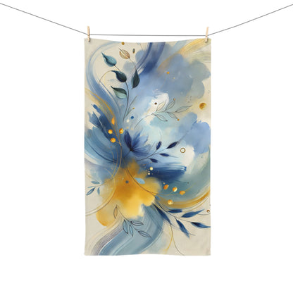 Hand Towel - Dreamy Abstract Brushstrokes in Blue and Yellow