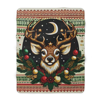 Sherpa Fleece Blanket - Reindeer Christmas Themed