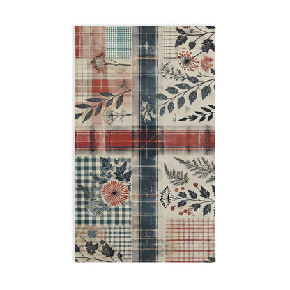 Hand Towel - Vintage Plaid Checkered Pattern in Soft Red and Navy