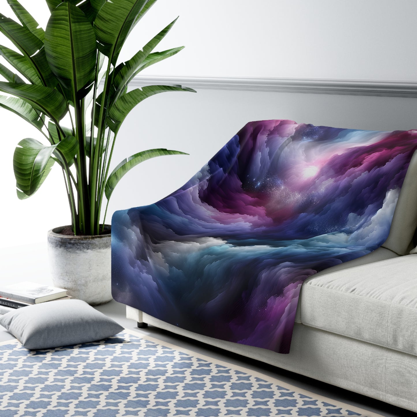 Sherpa Fleece Blanket - Cosmic Nebula Space Design