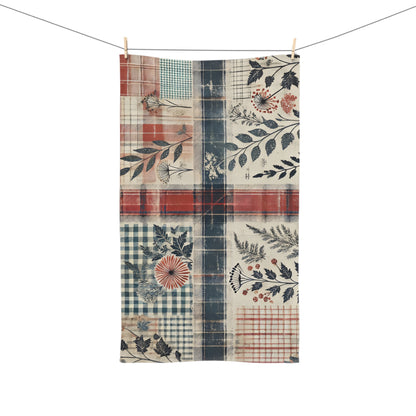 Hand Towel - Vintage Plaid Checkered Pattern in Soft Red and Navy