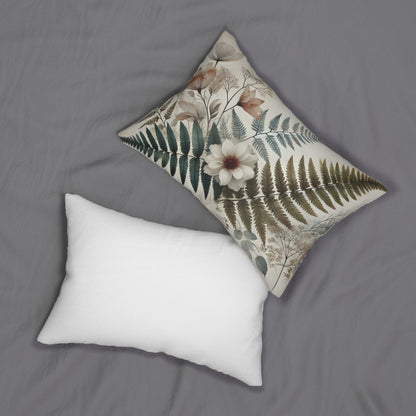 Polyester Decorative Pillow - Botanical Fern and Tropical Flower Watercolor Design