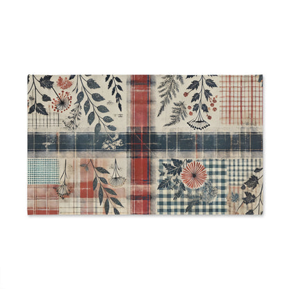 Hand Towel - Vintage Plaid Checkered Pattern in Soft Red and Navy