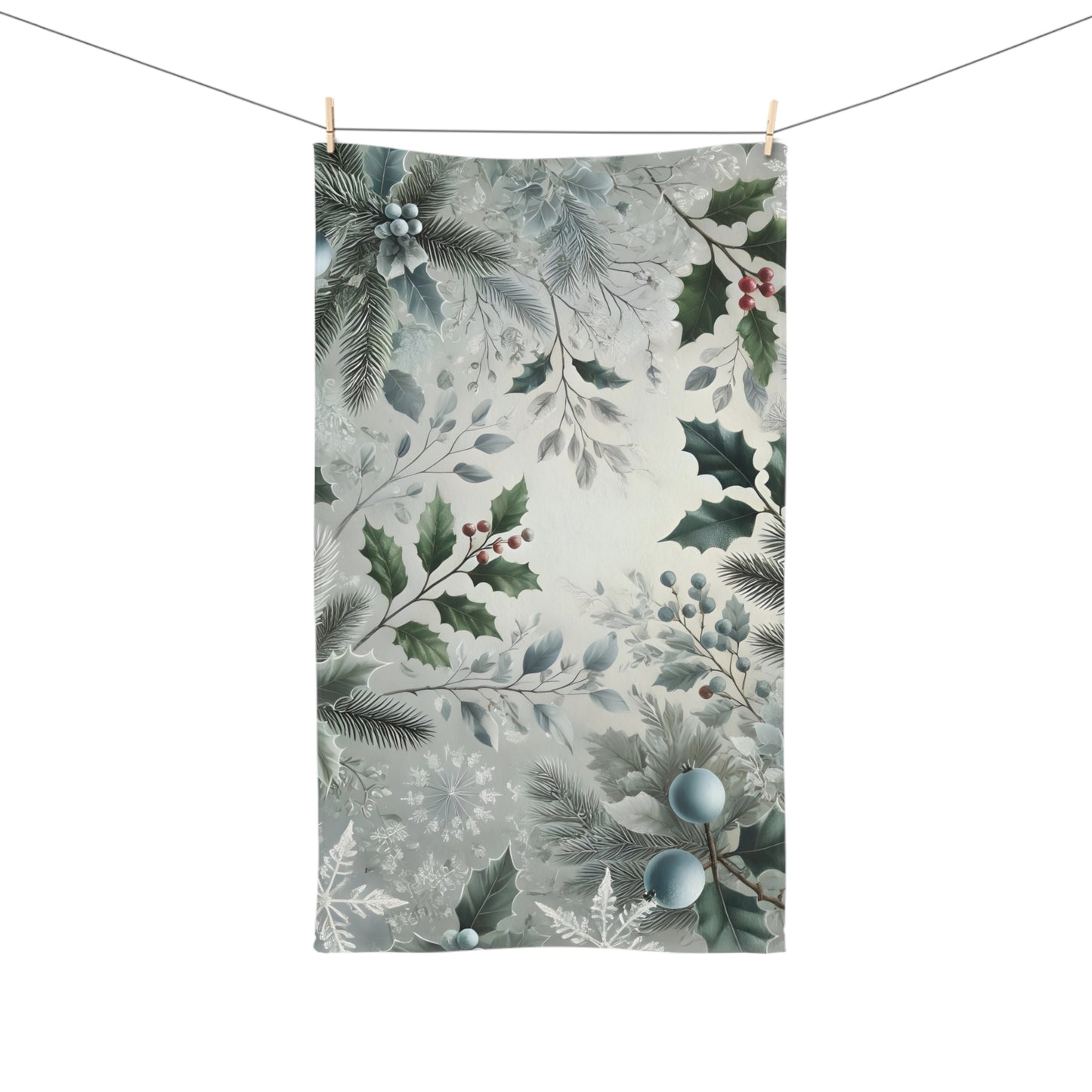 Hand Towel - Winter Evergreen and Holly Design